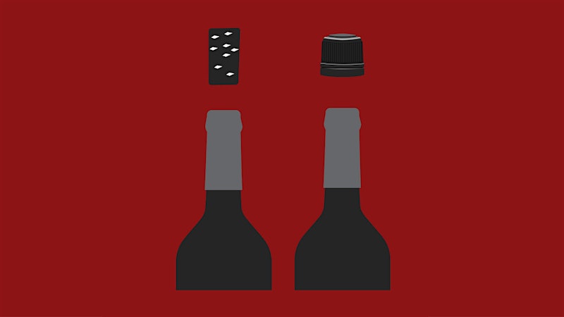 What should I do if a cork gets stuck in the neck of a wine bottle?